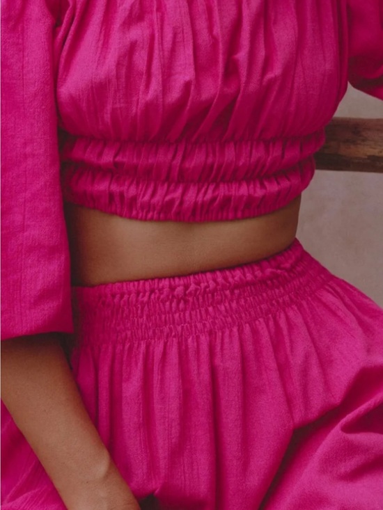 Bali Elf Tops - Balielf made by hand Annabelle Hot Pink Smocked Crop Top & Skirt Nwt